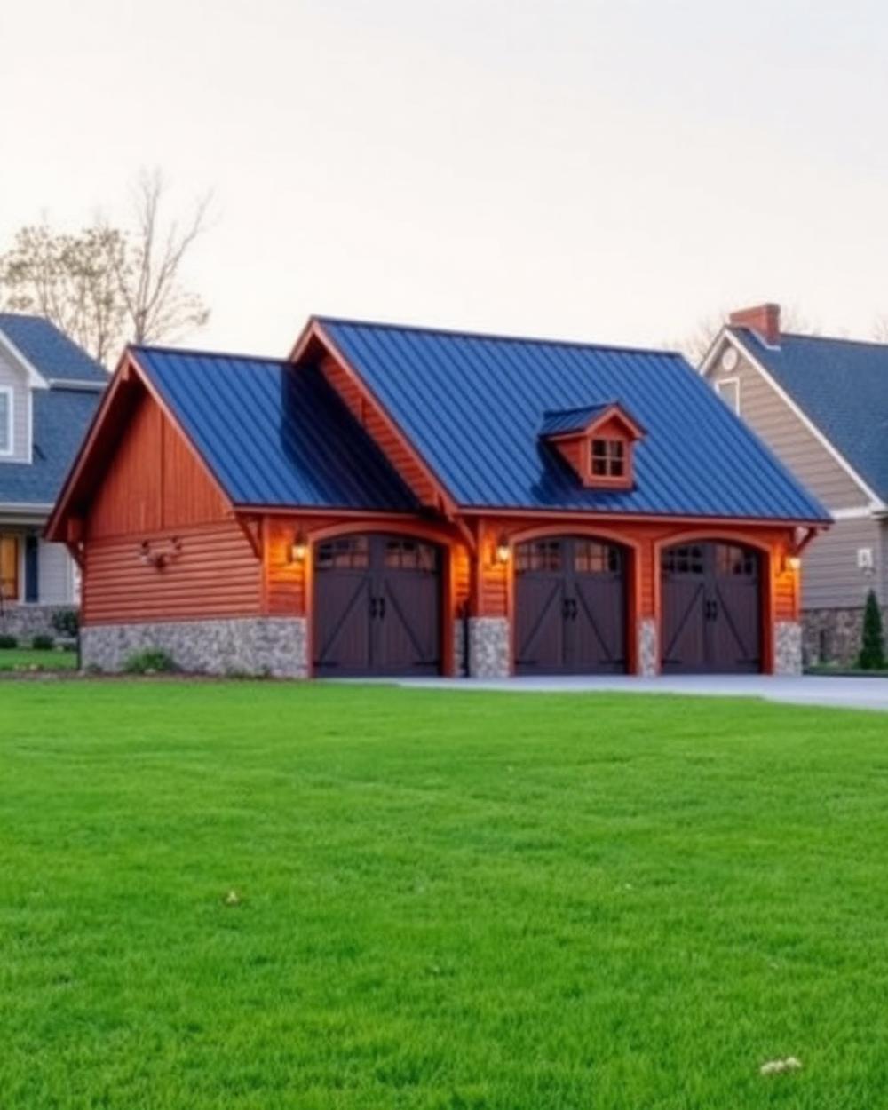 Two-car Amish-built wooden garage with black metal roof